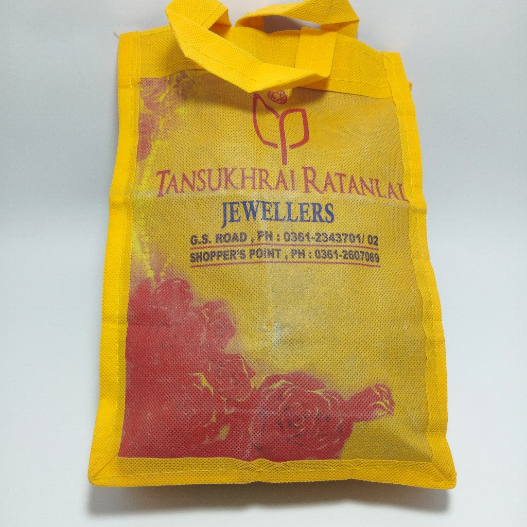 jewellery box printed yellow jute bag 
