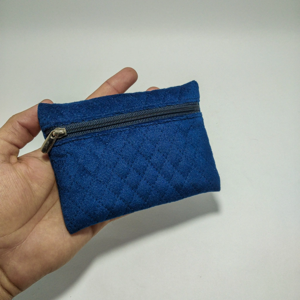 blue velvet zipper purse