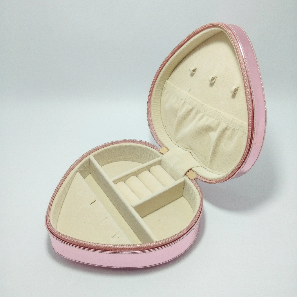 Pink heart shaped jewelry bag box 