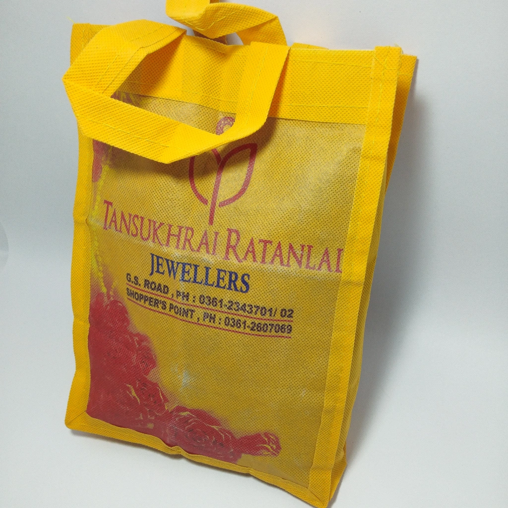 printed yellow jute bag  box 