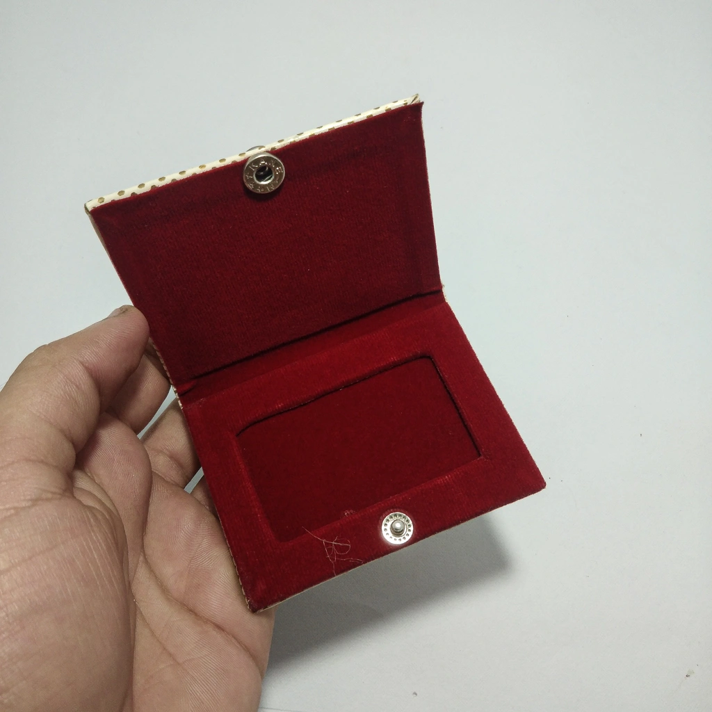 cream red square button folder