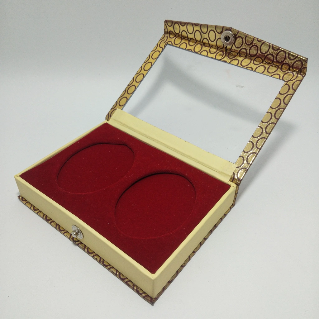 jewelry box red vinyl oval 2-coin box