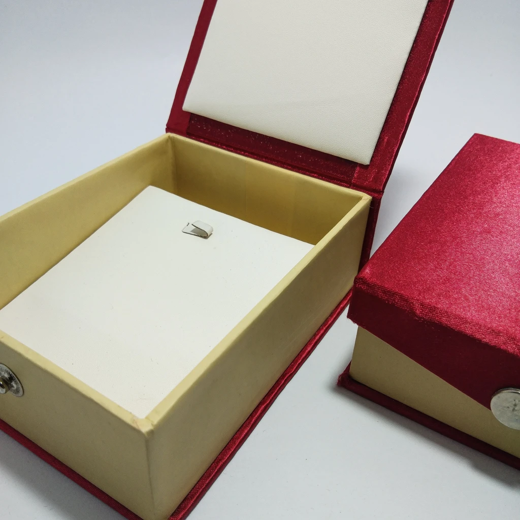 jewelry box solid red satin white pendant