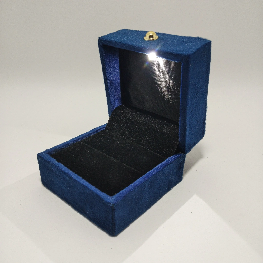 premium blue velvet led ring box 