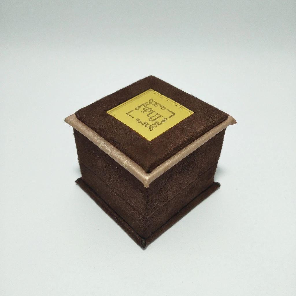 brown cream velvet engraved ring box 