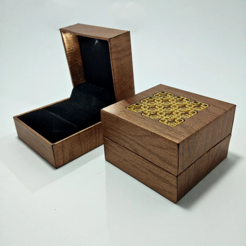led laser wooden finish ring box 
