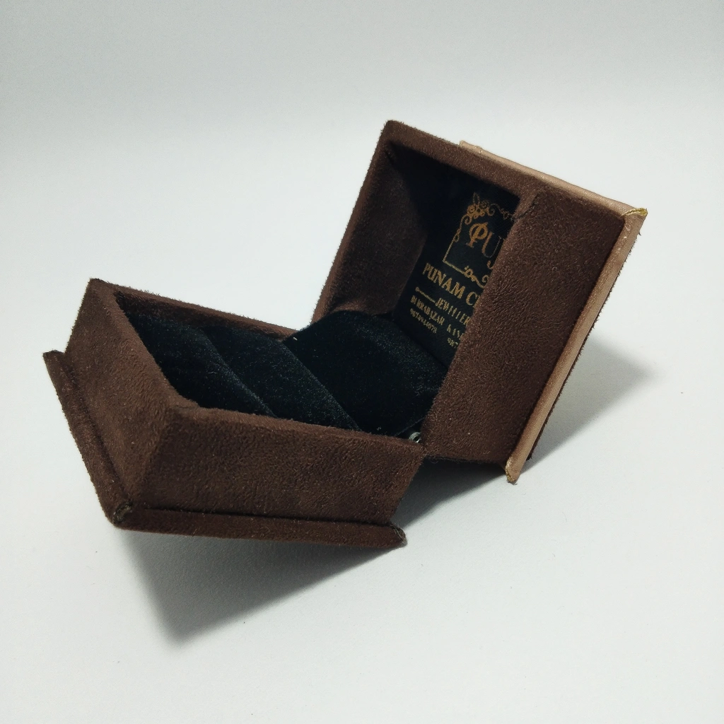 jewelry box brown cream velvet engraved ring