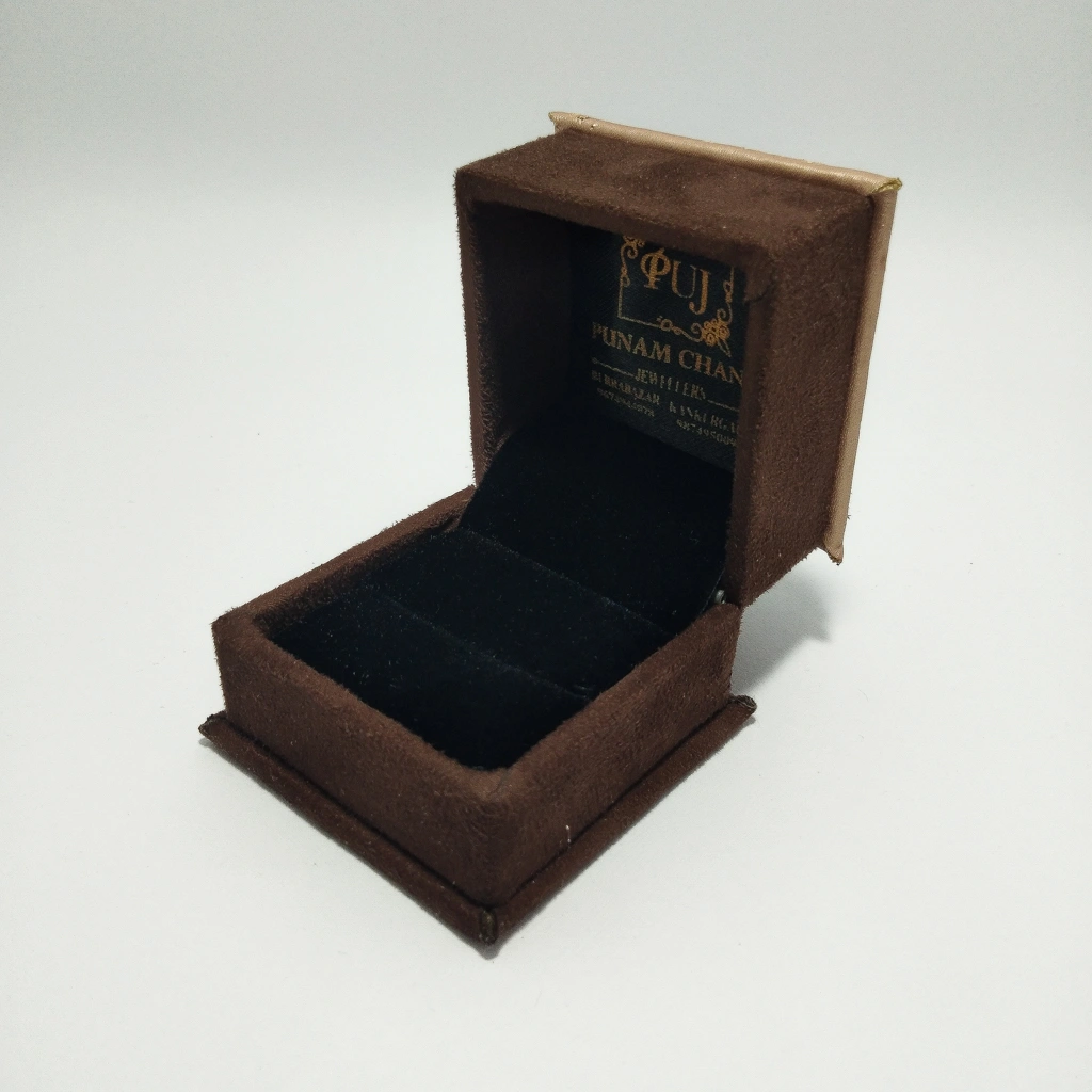 jewellery box brown cream velvet engraved ring
