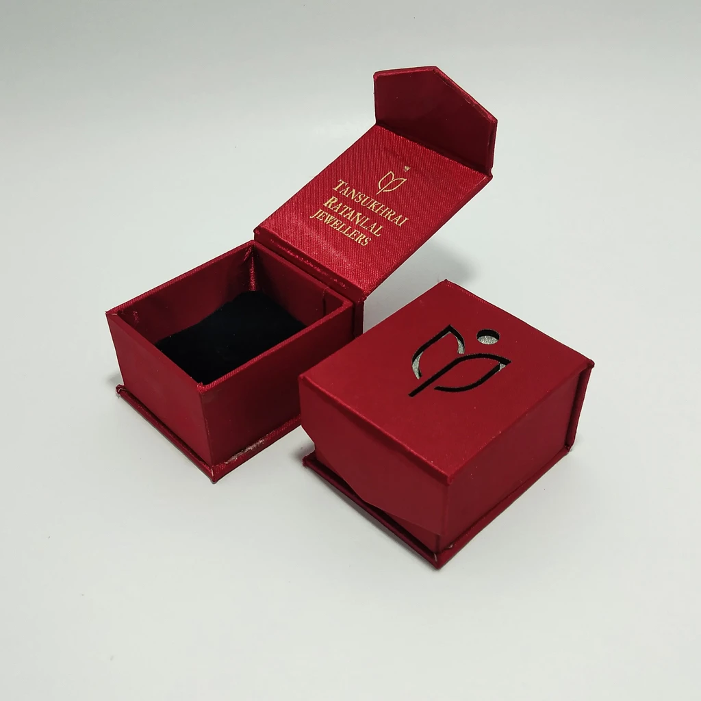 jewelry box maroon satin laser logo ring
