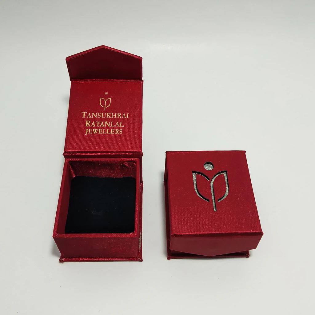 jewellery box maroon satin laser logo ring