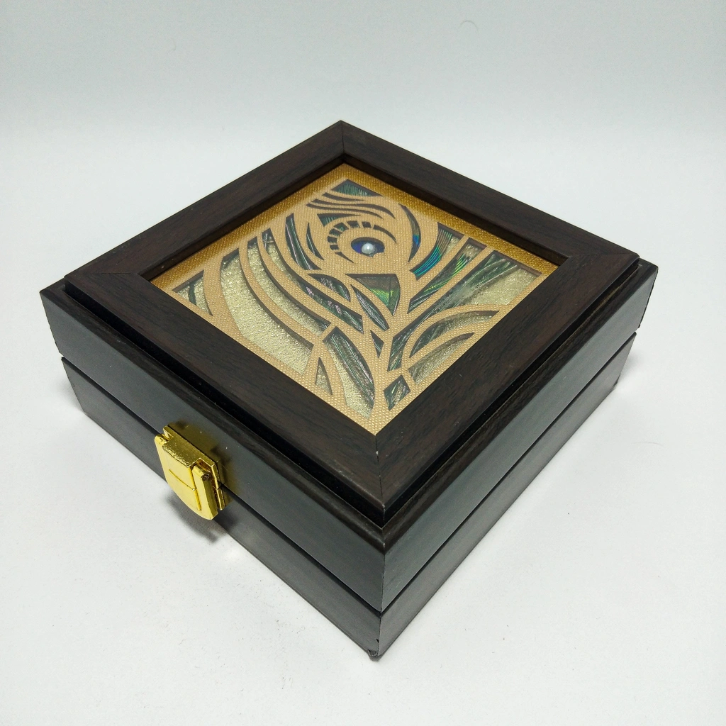 wooden peacock glass laser bangles box 