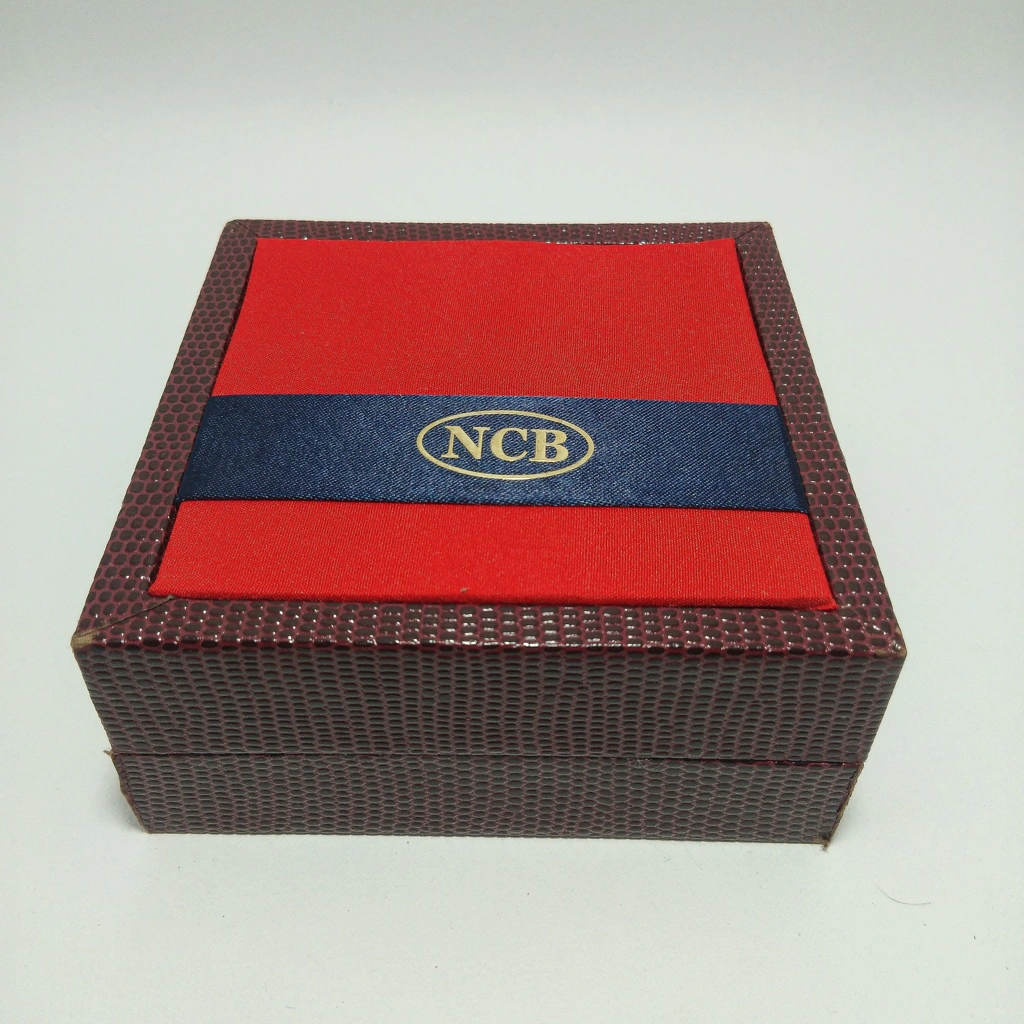 jewellery box red satin leather stripped cream churi