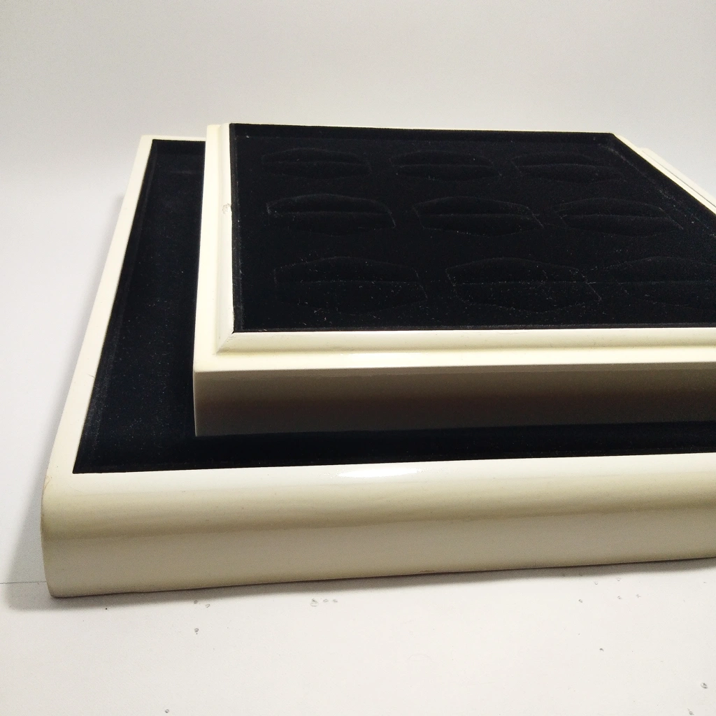 two level wooden velvet ring display box 